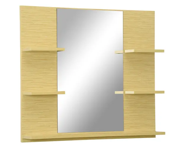 Kleankin Oglinda Dreptunghiulara pentru Perete cu Rafturi Laterale si Inferior, MDF si Sticla, 80x12.5x70cm, Design Pragmatic | Aosom Romania