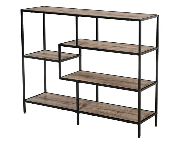 HOMCOM Raft Biblioteca din Lemn Culoare Stejar cu 5 Rafturi, Sistem Controlul Stabilitatii, Cadru din Metal Negru 120x32x95cm | Aosom Romania