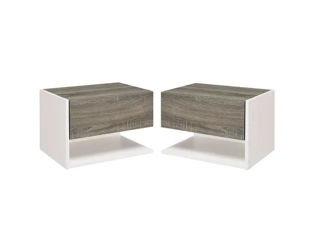 HOMCOM Set 2 Noptiere Suspendate, Dulapuri de Dormitor cu Design Modern, Spatiu de Depozitare, 35x32x22.5cm, Stejar si Negru | Aosom Romania