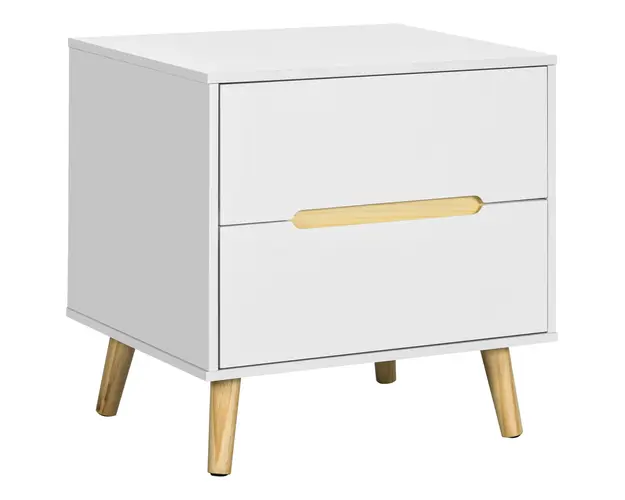 HOMCOM Noptiera Moderna cu 2 Sertare Masa Laterala Picioare Lemn Masiv pentru Dormitor sau Living 50x40x50.5cm | Aosom Romania