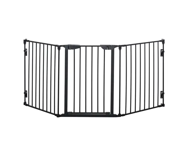 PawHut Poarta Metalica de Siguranta, Bariera pentru Caini cu Sistem de Autoinchidere, Reglabila si Pliabila, 180x3x74.5 cm, Negru | Aosom Romania