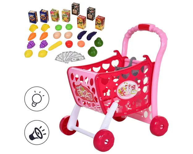 HOMCOM Carucior de Cumparaturi Jucarie pentru Copii, Design Roz, Stimuleaza Jocul de Rol | Aosom Romania