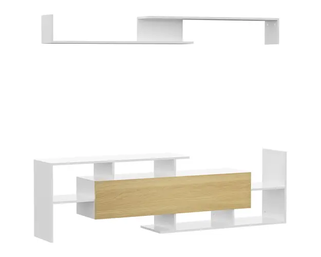HOMCOM Dulap TV cu Raft de Perete, Rafturi Deschise si Dulapior din Lemn, Mobilier TV Modern, 153,6x25x42 cm, Alb | Aosom Romania