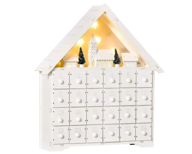 Calendar de Advent, Calendar din Lemn cu 24 sertare, decoratiune de craciun cu lumini HOMCOM | Aosom Romania