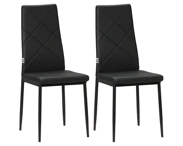 HOMCOM Set 2 Scaune de Sufragerie Tapitate cu Spatar Inalt, Talpi Antiderapante si Picioare din Otel, 41x50x97 cm, Negru | Aosom Romania