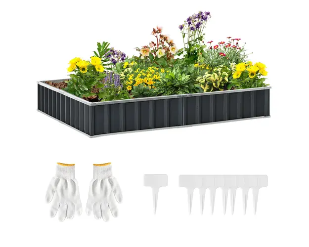 Outsunny Pat Modular Suprainaltat pentru Legume, Structura din Otel Zincat, Ideal pentru Plante si Ierburi, 258x90x30 cm, Gri Inchis | Aosom Romania