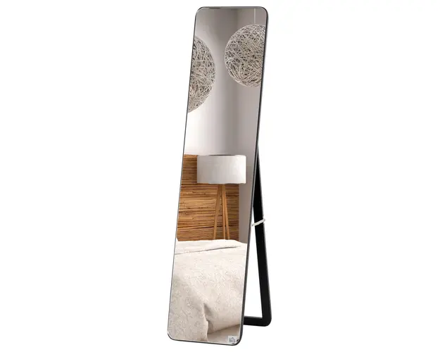 HOMCOM Oglinda de Podea sau Perete cu Cadru din Lemn, Oglinda cu Suport, Pliabil cu Balama, 37x43x156 cm, Nuc | Aosom Romania