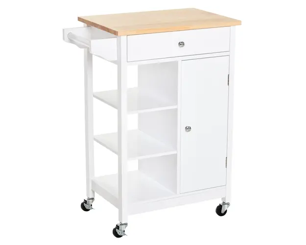 HOMCOM Carucior de Bucatarie Alb, Design din Lemn, Dulap pentru Bucatarie, Spatiu de Depozitare Eficient | Aosom Romania
