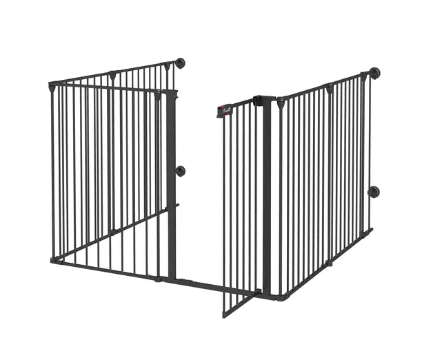 PawHut Poarta Pliabila pentru Caini de Talie Medie Siguranta Modulara Metal si Plastic 123x102x90cm Negru | Aosom Romania