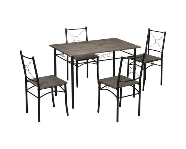 HOMCOM Set Masa 4 Persoane 5 Piese Masa Scaune Cadru Metalic Design Rustic Maro | Aosom Romania
