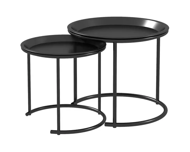 HOMCOM Set 2 Masute de Cafea Suprapozabile, Masute Joase Rotunde cu Tava Detasabila din Otel, Ø 43x38 cm, Negru | Aosom Romania