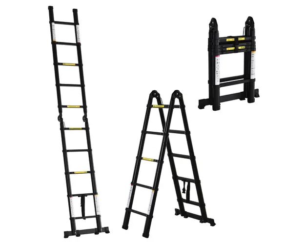 DURHAND Scara Telescopica Pliabila cu 10 Trepte, Scara Extensibila din Aluminiu si Metal, 320x67x7 cm, Neagra | Aosom Romania