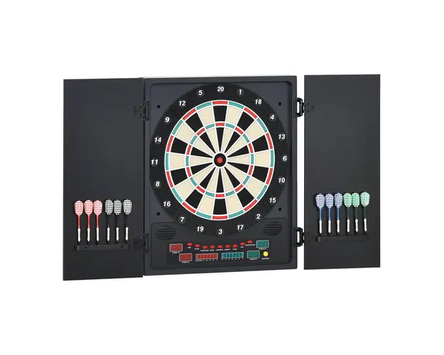 HOMCOM Tabla de Darts Electronica Profesionala cu 6 Display-uri, 12 Sageti, 27 Moduri de Joc, 51x6.5x57cm, Negru | Aosom Romania