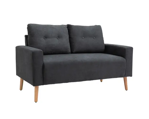 HOMCOM Canapea Moderna cu 2 Locuri cu Spatar Matlasat, din Poliester si Lemn, 145x76x88 cm, Gri | Aosom Romania