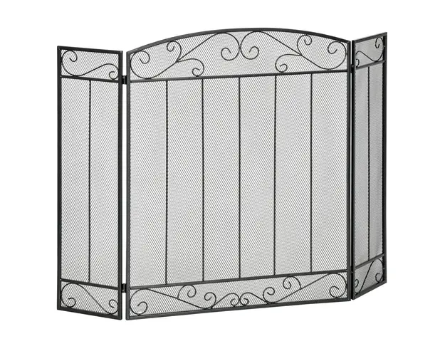 Parascantei pentru Semineu, protectie de scantei pentru semineu Pliabil, 3 Panouri Metal si Otel Negru 105x1,6x80,5cm HOMCOM | Aosom Romania