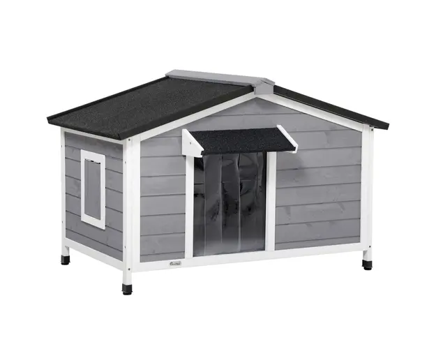 PawHut Cusca pentru Caini Talie Mica si Medie din Lemn de Brad, Design Inaltat cu Perdea de Protectie | Aosom Romania