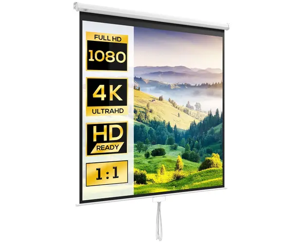 HOMCOM Ecran Proiector, Panza pentru Proiector cu Fixare pe Perete si Tavan pentru Acasa si Birou, 189x7x182 cm, Alb