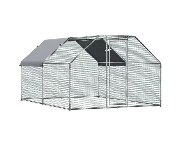 PawHut Cotet Gaini Plastic Rezistent Gard Protectie UV Acoperis 280x380x195cm Argintiu | Aosom Romania