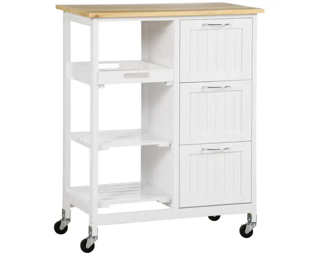 HOMCOM Carucior Bucatarie cu 3 Sertare, Spatiu Depozitare Generos, din MDF, Design Modern, Solutie Pragmatica | Aosom Romania