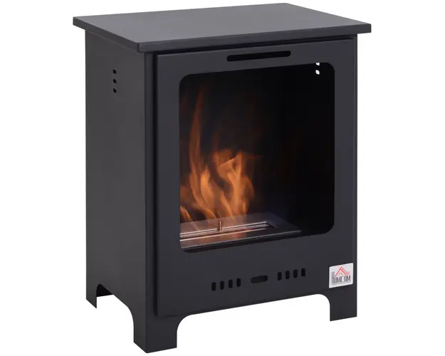 HOMCOM Semineu pe Bioetanol incalzitor soba cu bietanol aparat de incalzire 1.5L in Otel Fara Cos Negru 40 x 30 x 50 cm | AOSOM RO