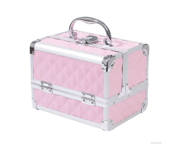 HOMCOM Trusa Machiaj Profesionala, Beauty Case pentru Make Up cu Profile din Aluminiu, Maner si Tava in Consola, 20x15x15cm, Roz | Aosom Romania
