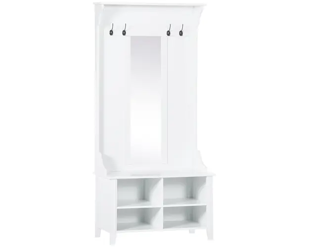 HOMCOM Mobilier de Hol cu Cuier si Oglinda, Design Modern, Spatiu de Depozitare, 80x40x170 cm, Alb | Aosom Romania