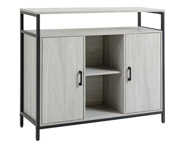 HOMCOM Comoda Moderna din Lemn cu Rafturi si Dulap, Design Anti-Inclinare, MDF si Otel, Gri Deschis, 100x34x87.2cm | Aosom Romania
