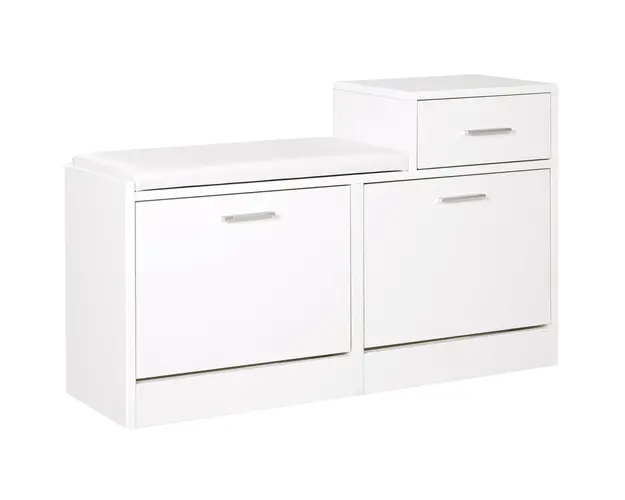 HOMCOM Dulap Pantofi cu Scaun Captusit, 6 Perechi, 94.5x57x30cm, Lemn Granulat, Alb | Aosom Romania