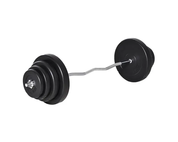 HOMCOM Set Haltere Profesional de 70 kg cu 8 Discuri de Greutate si Bara Curbata din Otel, Dimensiuni 140x38.5x38.5cm | Aosom Romania