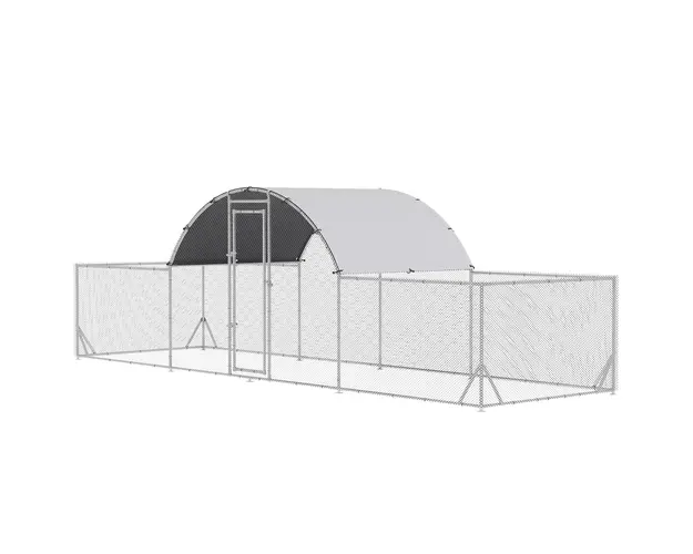 PawHut Cotet pentru Gaini in Gradina, Capacitate 12-14 Gaini, Otel Zincat, PE, Copertina, Incuietoare, 600x190x195 cm, Gri Argintiu | Aosom Romania