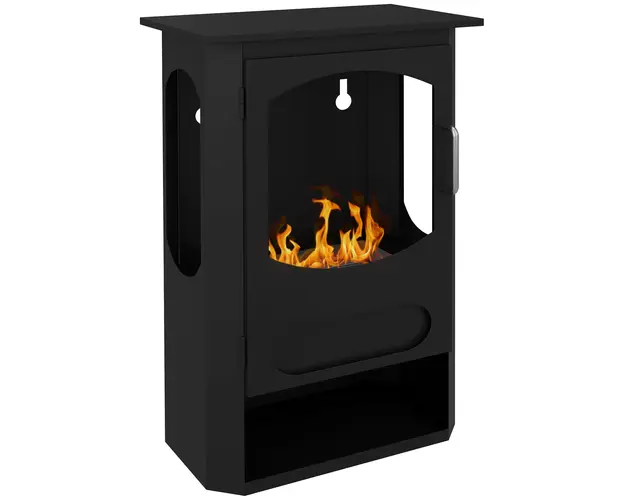 HOMCOM Semineu pe Bioetanol Autoportant, Biosemineu cu Arzator de 1,2L pentru 3 Ore Durata de Ardere, 43x25x68 cm, Negru | Aosom Romania