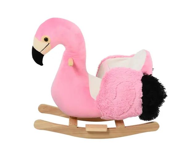 HOMCOM Balansoar Flamingo pentru Copii, Leagan Moale din Plus pe Structura de Lemn, Jucarie Interactiva 60x33x52cm Roz | Aosom Romania