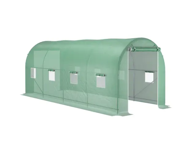 Outsunny Sera tip tunel de Gradina, pentru plante, legume, fructe cu Structura din Otel, Ferestre si Usa, Verde | Aosom Romania