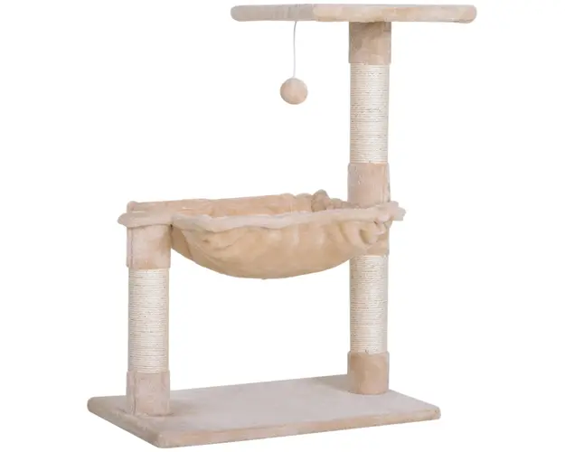 PawHut Turn pentru Pisici max 3.6kg, Copac pentru Zgariat pentru Pisici ca hamac si Minge Agatata din Lemn si Plus, 50x36x70cm, Bej | Aosom Romania