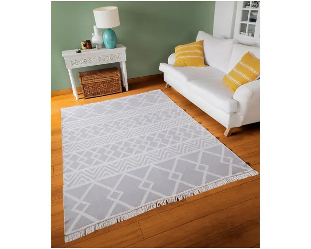 Covor de hol, 22995A , 80x150 cm, Bumbac, Alb/Gri