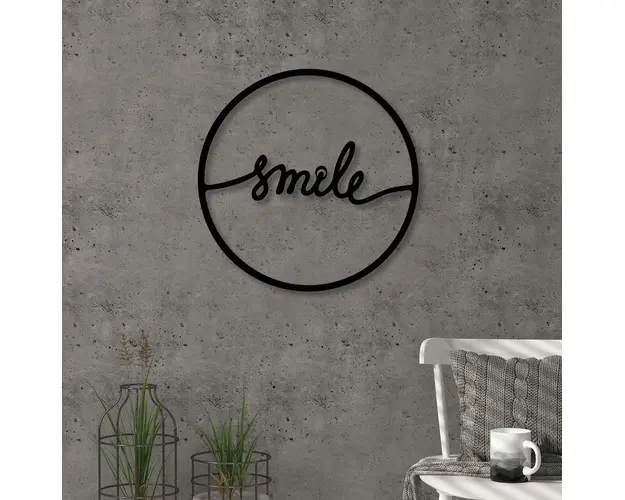 Decoratiune de perete, Smile, Metal, Dimensiune: 40 x 40 cm, Negru
