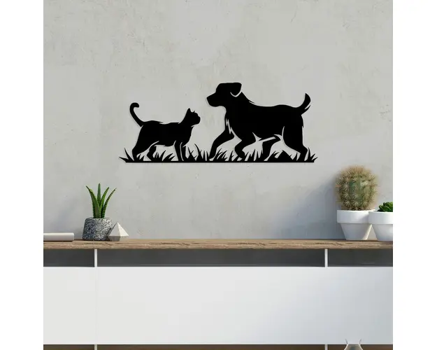 Decoratiune de perete, Best Friends, Metal, 70 x 28 cm, Negru