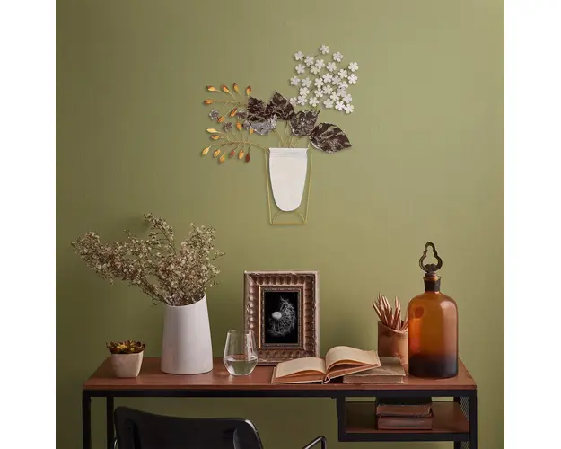 Decoratiune de perete, Flowers in Pots, Metal, Dimensiune: 47 x 55 cm, Multicolor