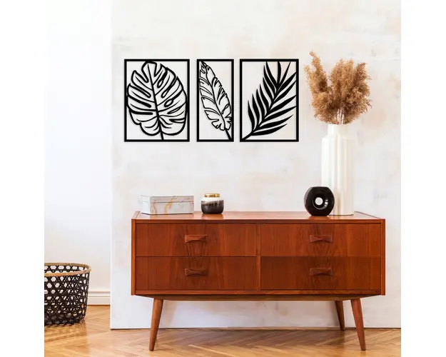 Decoratiune de perete, Leaf 2, Metal, Dimensiune: 80 x 38 cm, Negru