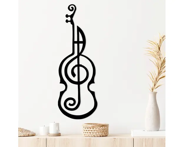 Decoratiune de perete, Melody Violin, Metal, Dimensiune: 29 x 1,5 x 84 cm, Negru