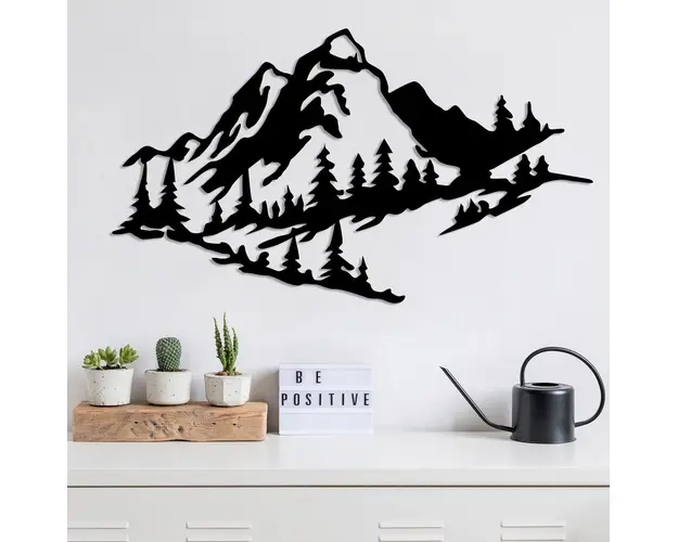 Decoratiune de perete, Mountain 2, Metal, Dimensiune: 40 x 70 cm, Negru