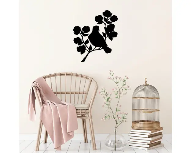 Decoratiune de perete, Rose And Bird, Metal, Dimensiune: 67 x 70 cm, Negru