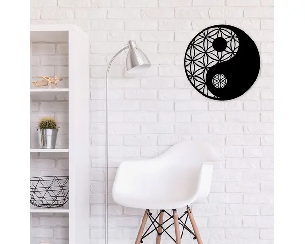 Decoratiune de perete, Yin &amp; Yang, Metal, Dimensiune: 70 x 70 cm, Negru