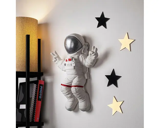 Decoratiune, Peace Sign Astronaut, 35x47x10 cm, Poliester, Alb/Gri