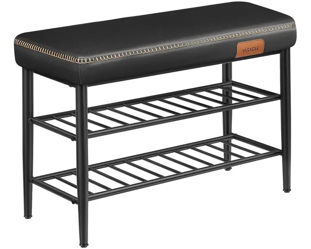 Bancheta cu pantofar Vasagle Ekho, 80 x 30 x 50 cm, max 135 kg, piele ecologica/otel, negru ink