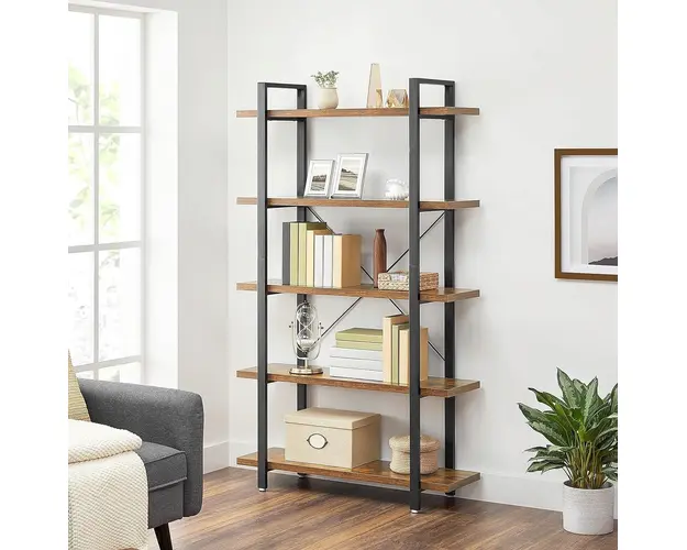 Biblioteca Vasagle, 105 x 33.5 x 177.5 cm, PAL/otel, 5 rafturi, maro rustic