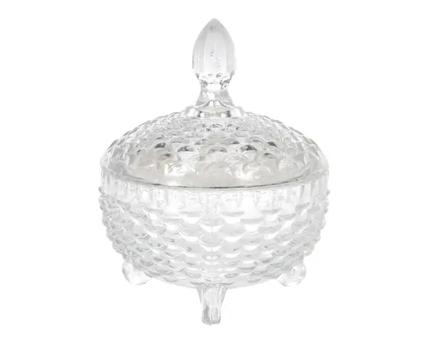 Bomboniera cu capac V4, Excellent Houseware, 9.8x12.5 cm, 200 ml, sticla, transparent