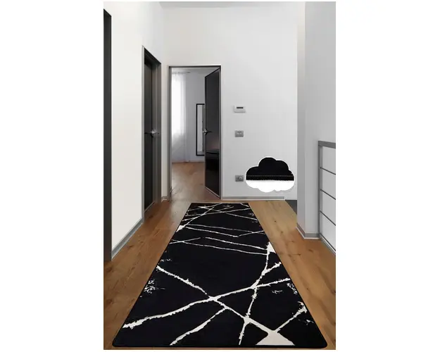 Covor de hol, Broken Black 80X200, 50% catifea/50% poliester, Alb/Negru