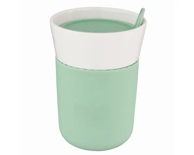 Cana de calatorie Travel BergHOFF, Leo Line, Ø9 x 13 cm, 330 ml, portelan/silicon, verde