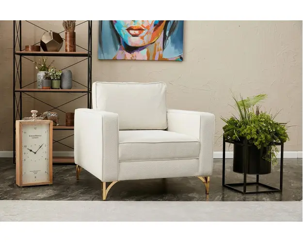 Fotoliu, Balcab Home, 825BLC2787, Lemn de fag, Crem / Aur